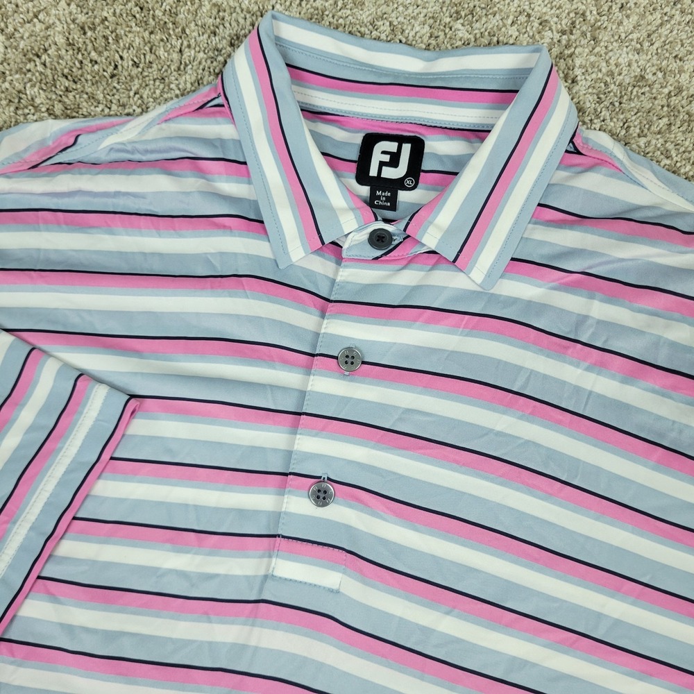 FootJoy Mens XL Blue Red White Striped Performance Stretch Golf Polo SS